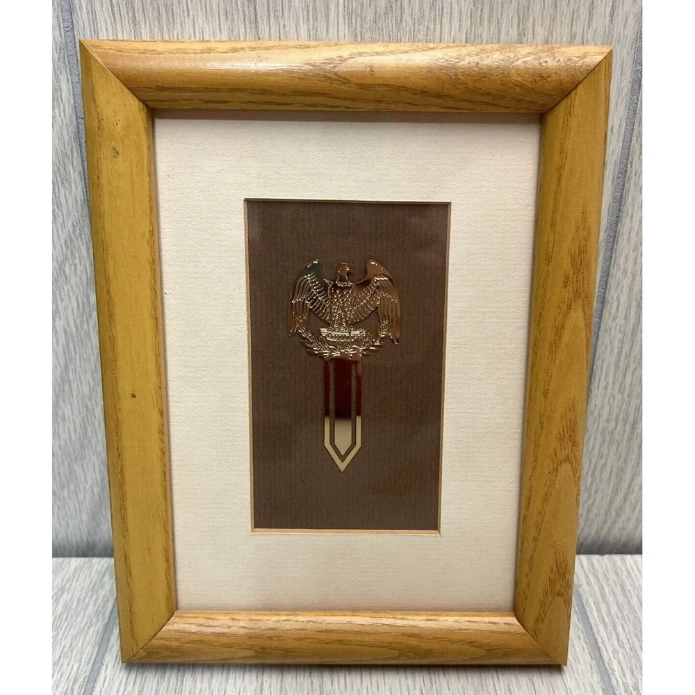 Vintage Eagle Bookmark Framed Matted Gold Tone American Patriotic Wall Art Decor